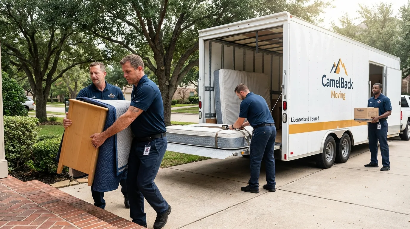 Crew loading residential truck for cross-state move from Fairview Heights, IL