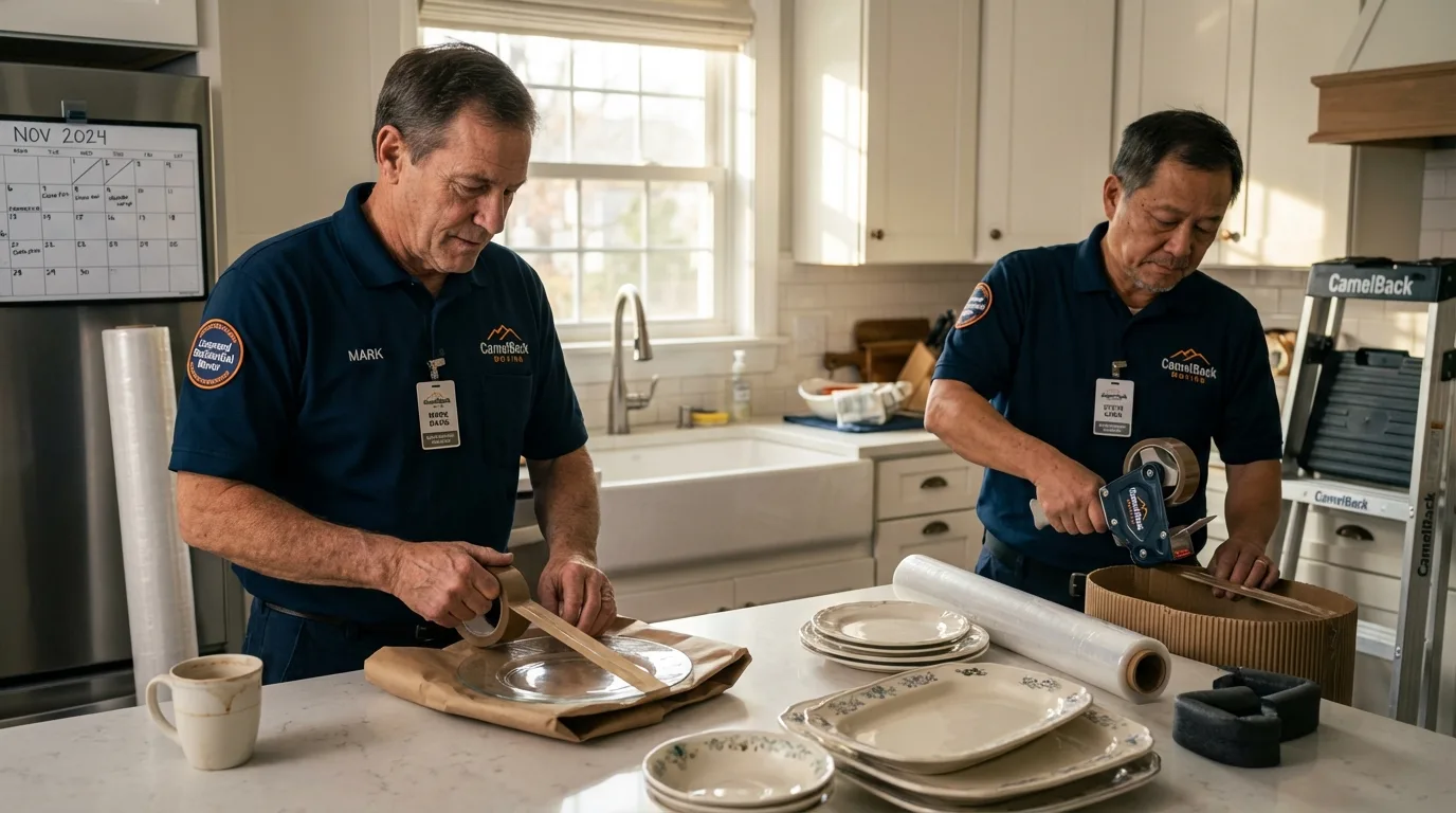 Professional crew packing kitchen dishware in Fairview Heights, IL
